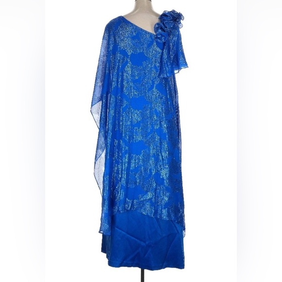 1X $1500 Marina Rinaldi blue gown silk blend mother of bride wedding guest prom - Picture 1 of 4